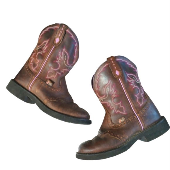 Justin Boots Gypsy Collection Western Pull-on Cowboy Boot Size 6 Brown & Pink 6 - Picture 1 of 14